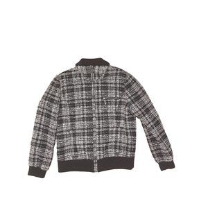 Chico's Bomber Jacket Women Size Chico 2 US 12 Full Zip Tweed Plaid Black White